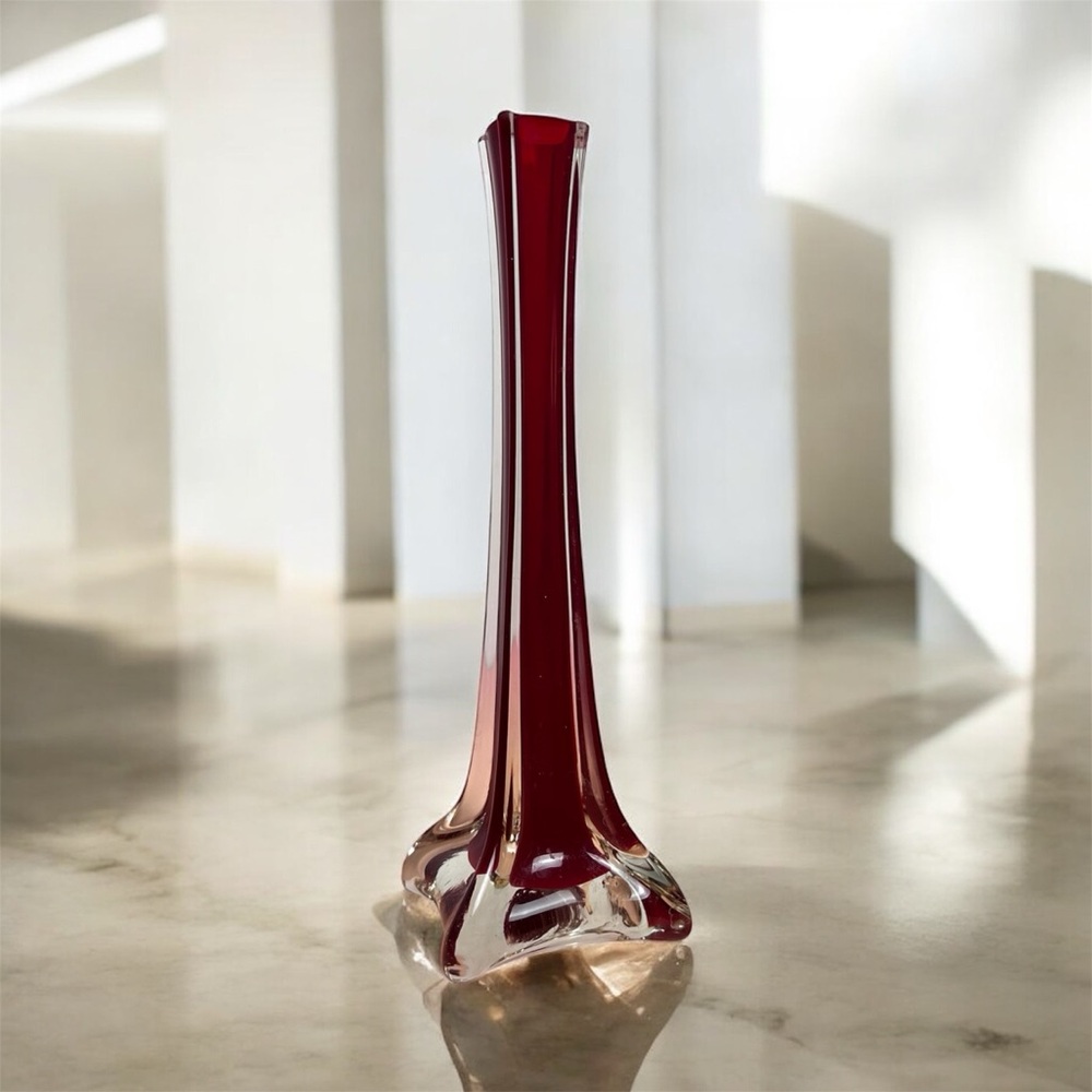 Vintage AAC Handcrafted Red Vase‎ 9” Mid-Century Modern